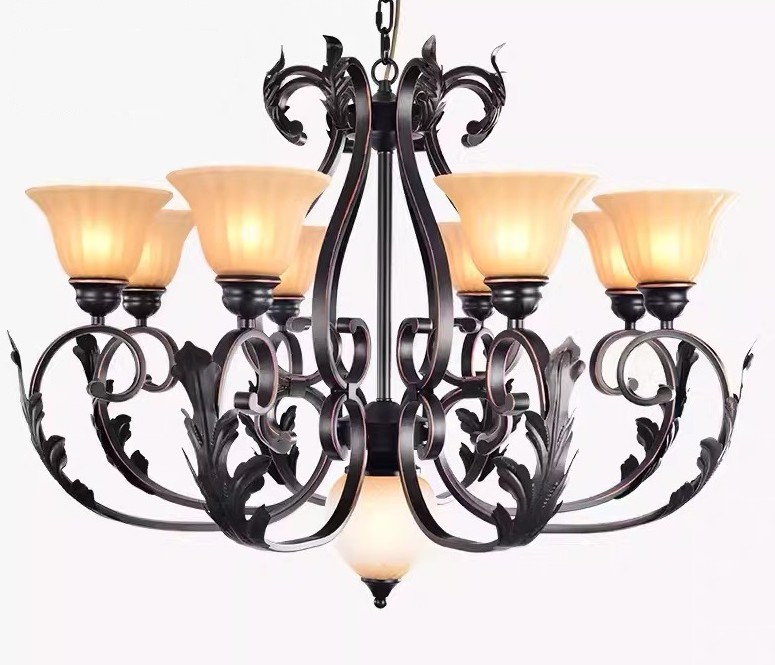 アンティーク調ガラスシェードシャンデリア「CO-COSK06-415-9」8+1灯