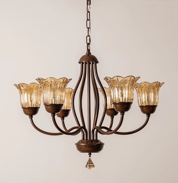アメリカンテイストのアンティーク調ガラスシェードシャンデリア「AN-3257-6」消灯時