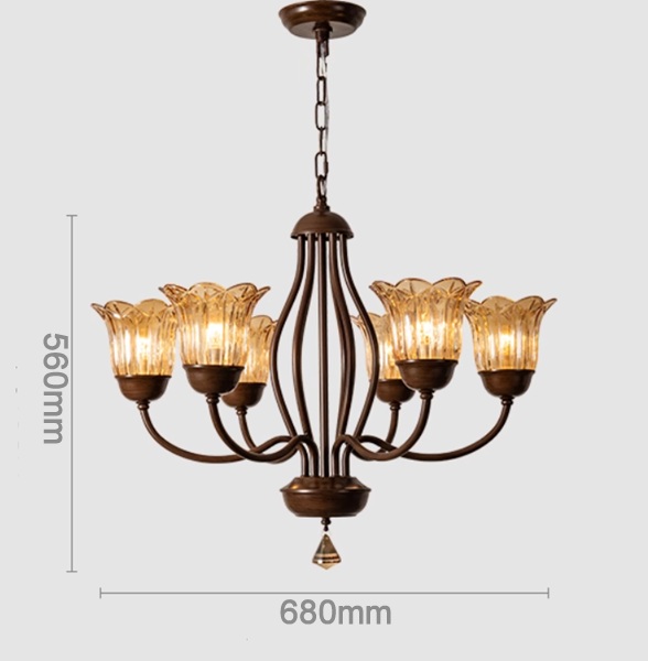 アメリカンテイストのアンティーク調ガラスシェードシャンデリア「AN-3257-6」サイズ