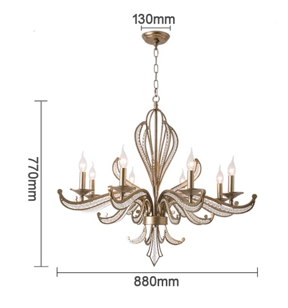 ユリの紋章のようなデザインのアンティーク調シャンデリア「AN-2593-8」サイズ