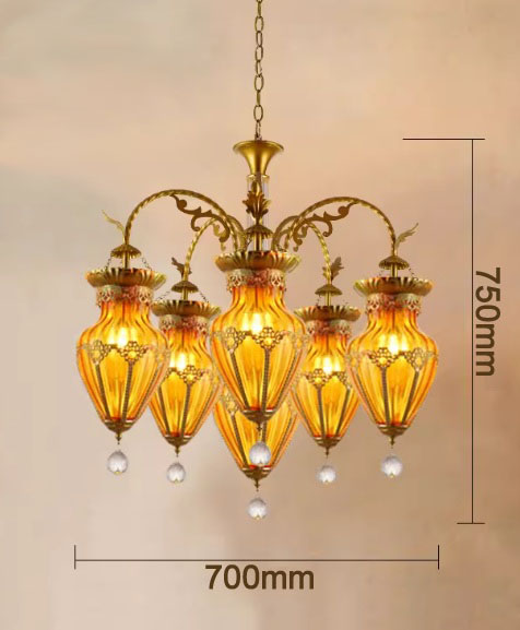 オレンジシェードのボヘミアガラスのアンティーク調シャンデリア「DSSK-1127-1」サイズ