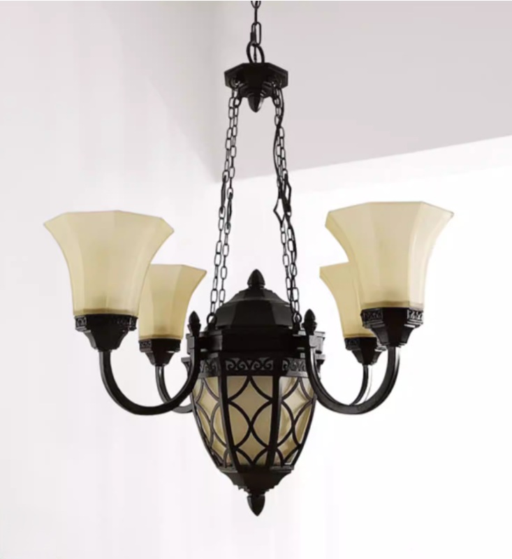 2種類のシェードがユニークなアンティーク調シャンデリア「DSSK-1127-2」消灯時