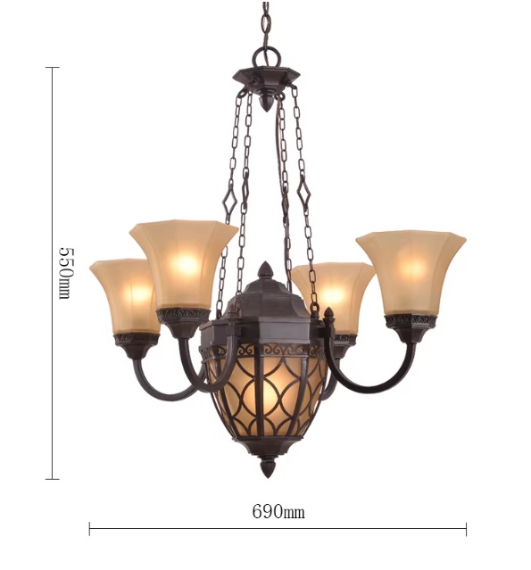 2種類のシェードがユニークなアンティーク調シャンデリア「DSSK-1127-2」サイズ