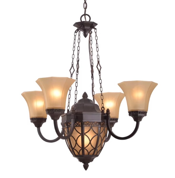 2種類のシェードがユニークなアンティーク調シャンデリア「DSSK-1127-2」5灯