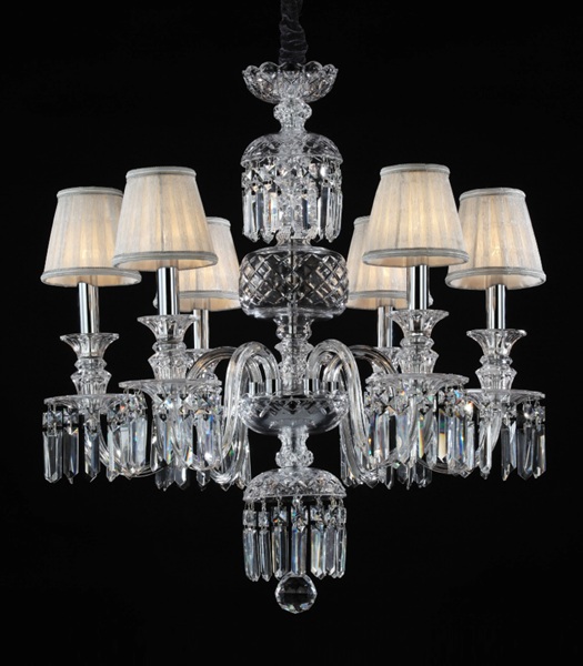 フレンチテイストの布シェードのクリスタルシャンデリア「EU-2603」6灯