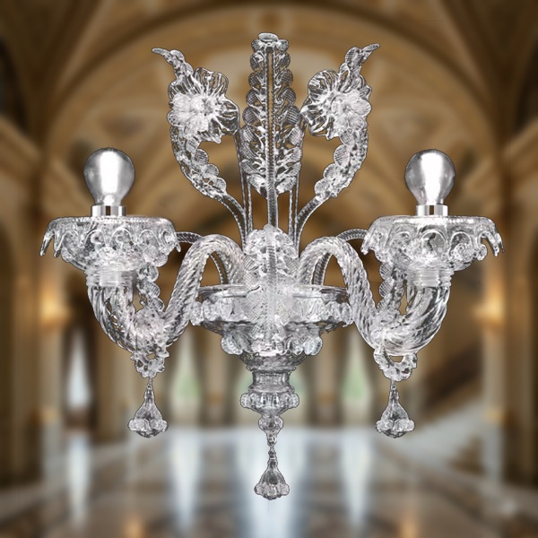 吹きガラスの装飾とクリスタルがきれいなブラケットライト「KKMD-60137-2」2灯