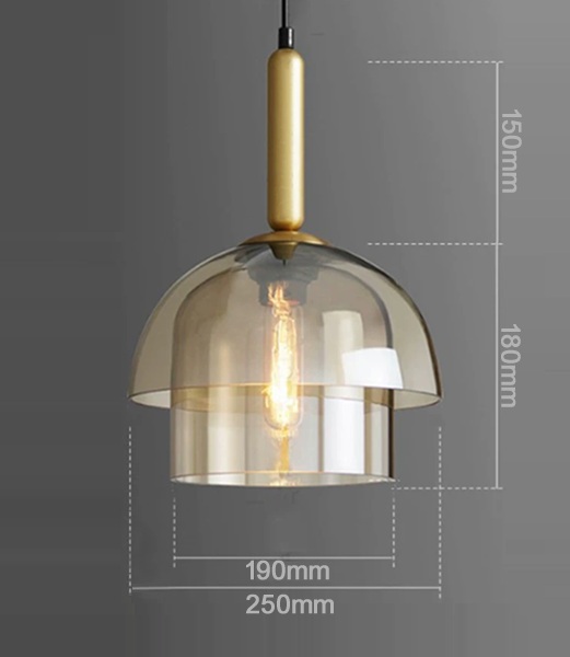エジソンランプとシャンパンゴールドのガラス製ダブルシェードがモダンなデザインシャンデリア「SK-R778-1」サイズ